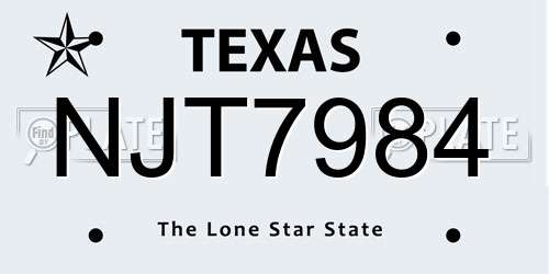 NJT7984 Texas License Plate