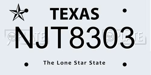 NJT8303 Texas License Plate