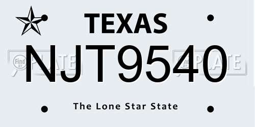 NJT9540 Texas License Plate