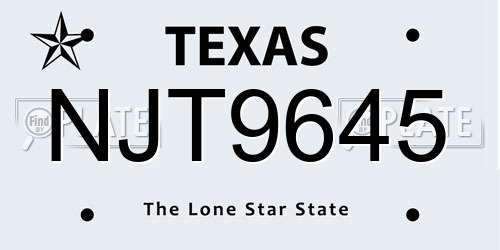 NJT9645 Texas License Plate