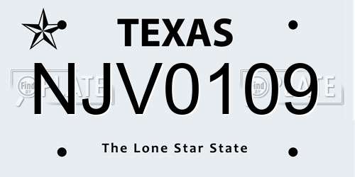 NJV0109 Texas License Plate