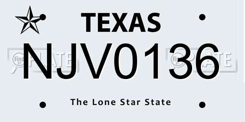 NJV0136 Texas License Plate