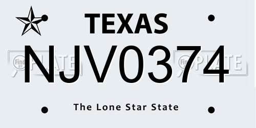 NJV0374 Texas License Plate