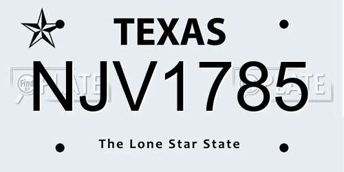 NJV1785 Texas License Plate
