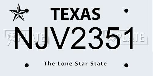 NJV2351 Texas License Plate