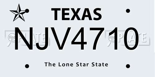 NJV4710 Texas License Plate