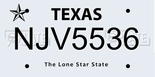 NJV5536 Texas License Plate