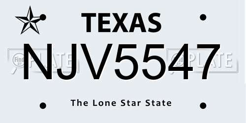 NJV5547 Texas License Plate