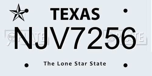 NJV7256 Texas License Plate