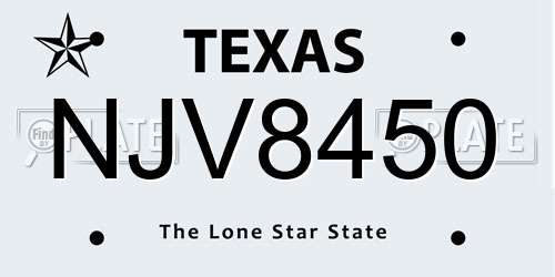 NJV8450 Texas License Plate