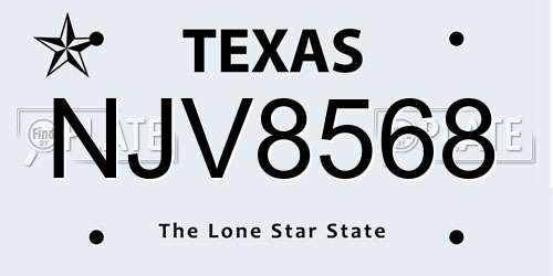 NJV8568 Texas License Plate