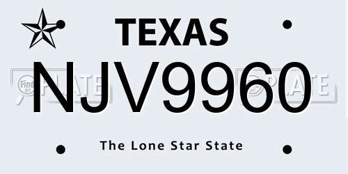 NJV9960 Texas License Plate