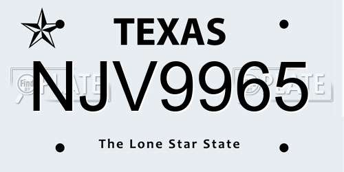 NJV9965 Texas License Plate