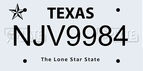 NJV9984 Texas License Plate