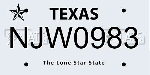 NJW0983 Texas License Plate