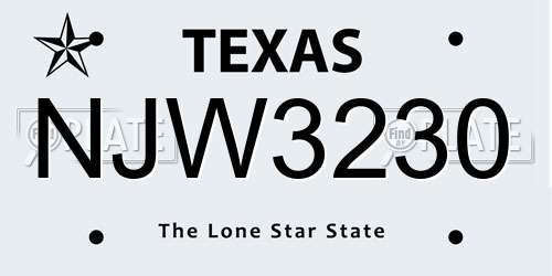 NJW3230 Texas License Plate