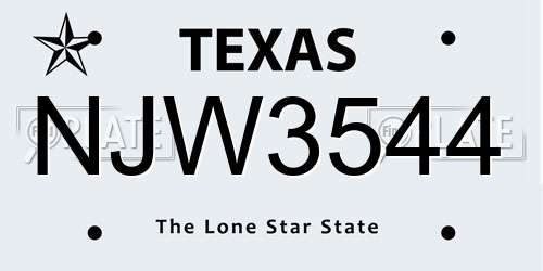 NJW3544 Texas License Plate