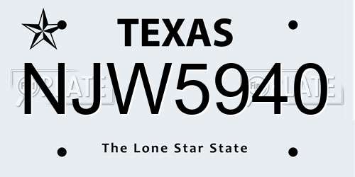 NJW5940 Texas License Plate