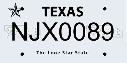 NJX0089 Texas License Plate