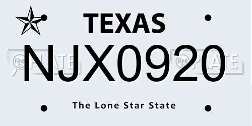 NJX0920 Texas License Plate