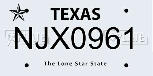NJX0961 Texas License Plate