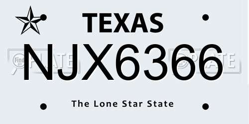 NJX6366 Texas License Plate