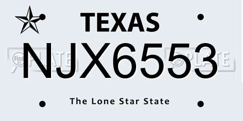 NJX6553 Texas License Plate
