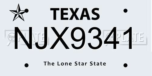 NJX9341 Texas License Plate