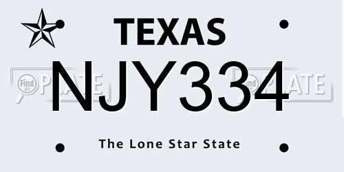 NJY334 Texas License Plate