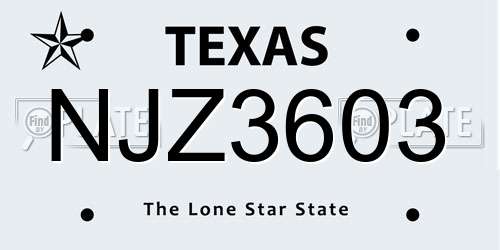 NJZ3603 Texas License Plate