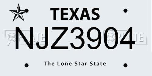 NJZ3904 Texas License Plate