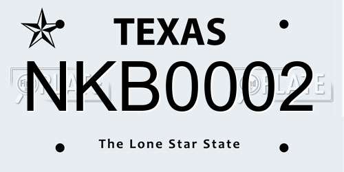 NKB0002 Texas License Plate