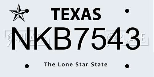 NKB7543 Texas License Plate