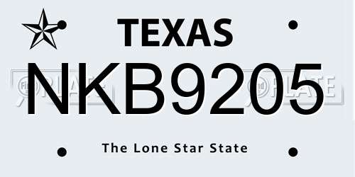 NKB9205 Texas License Plate