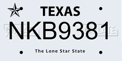 NKB9381 Texas License Plate