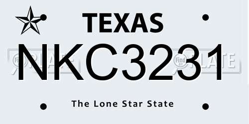 NKC3231 Texas License Plate
