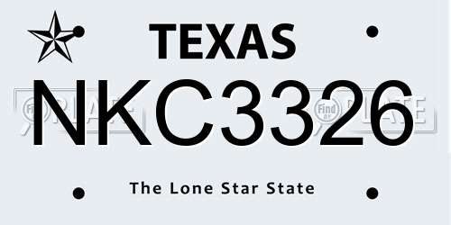 NKC3326 Texas License Plate