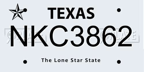 NKC3862 Texas License Plate