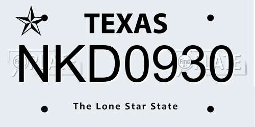 NKD0930 Texas License Plate