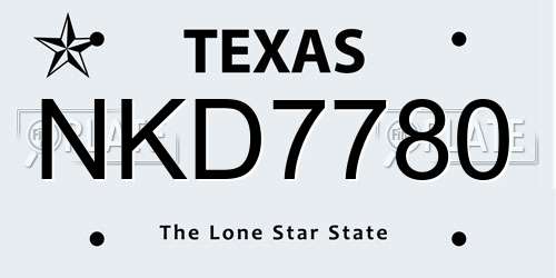 NKD7780 Texas License Plate