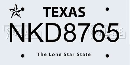 NKD8765 Texas License Plate