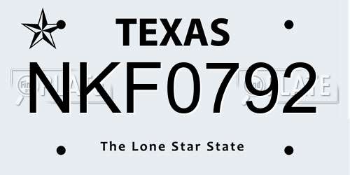 NKF0792 Texas License Plate