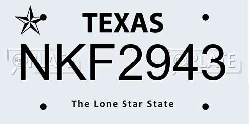 NKF2943 Texas License Plate
