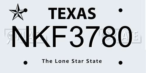 NKF3780 Texas License Plate
