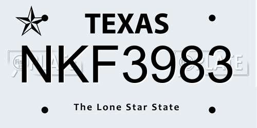 NKF3983 Texas License Plate