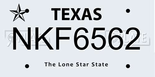 NKF6562 Texas License Plate