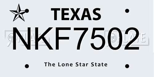 NKF7502 Texas License Plate