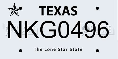 NKG0496 Texas License Plate