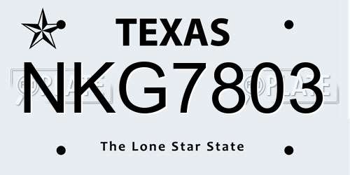 NKG7803 Texas License Plate