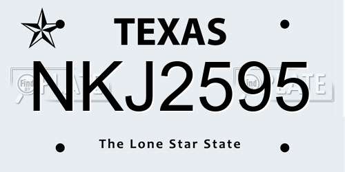 NKJ2595 Texas License Plate
